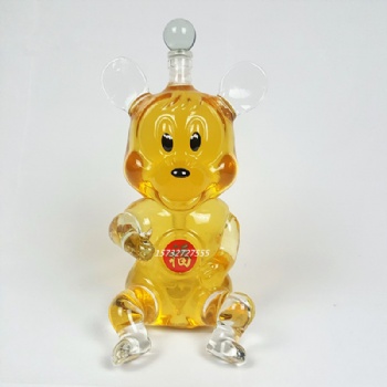 河北華企生產(chǎn)異形老鼠造型玻璃酒瓶吹制生肖卡通米奇形狀玻璃醒酒器創(chuàng)意工藝酒瓶