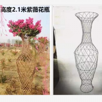 紫薇花瓶花卉盆景植物造型鐵藝骨架制作編織技術(shù)視頻