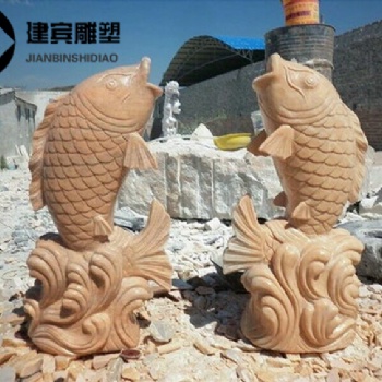 噴水石頭魚(yú)別墅庭院水景鯉魚(yú)雕塑石雕吐水魚(yú)圖片