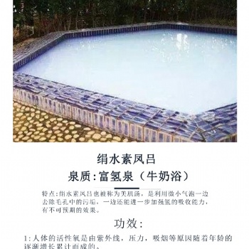 溫泉承建，牛奶浴，碳酸浴，泥漿浴，網(wǎng)紅聲吶池等。承建泳池，水上樂園等工程。