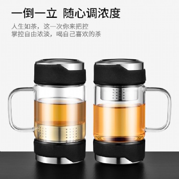 合肥高檔辦公玻璃杯訂做 帶U型蓋帶手柄杯子批發(fā)定制