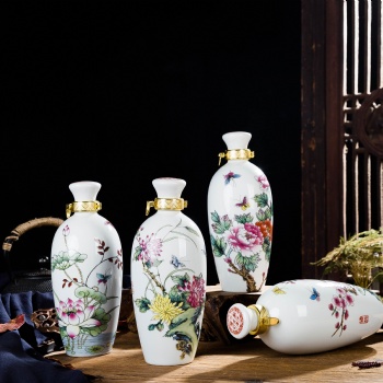 景德鎮(zhèn)陶瓷酒瓶1斤裝梅蘭竹菊散裝酒具4瓶裝白酒空酒瓶 陶瓷帶盒