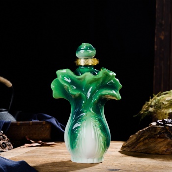景德鎮(zhèn)陶瓷酒瓶一斤白菜酒瓶琺瑯彩百財(cái)如意1斤裝藝術(shù)裝飾酒瓶子