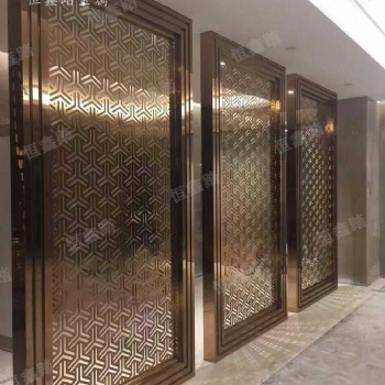 售樓部不銹鋼激光焊接隔斷拉絲玫瑰金屏風