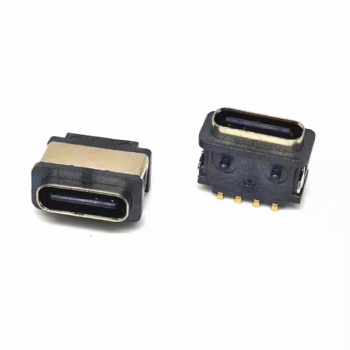 TYPE-C防水4P母座板上兩腳插板USB3.1連接器防水IP67帶膠圈