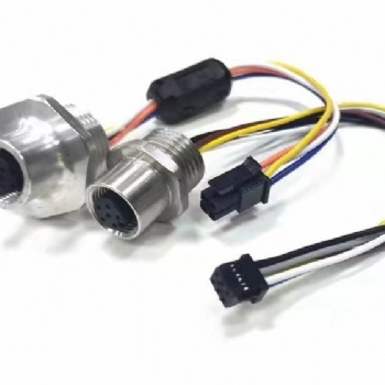 M12防水連接器，A-CODE,M12-5針焊線式插座，板前安裝安裝螺紋M16*1.5，