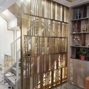 金色屏風，不銹鋼景墻，鏤空隔斷玄關加工定制