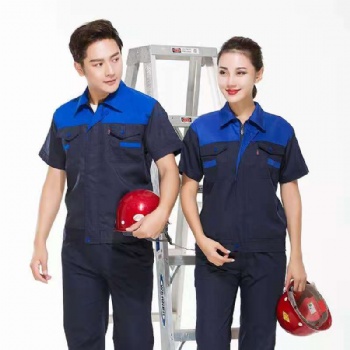 細(xì)斜紋棉短袖工作服，廠服，維修服定制繡花印字
