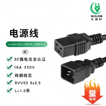 16A 中規(guī)CCC橫型三孔母頭插C19帶三插橫型公座C20電源插頭定制