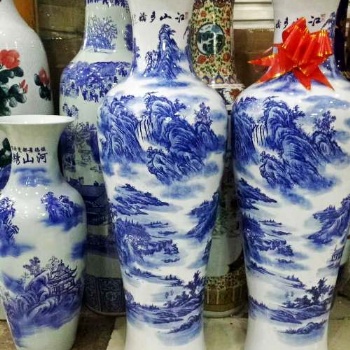 西安陶瓷花瓶擺件 仿古青花瓷山水大花瓶銷(xiāo)售