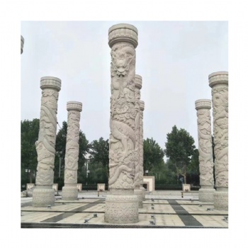 漢白玉大理石柱子青石祥云盤龍柱，廣場(chǎng)庭院石雕龍柱