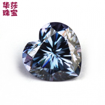 華莎新品深藍(lán)色心形莫桑石裸石 美國鍍色異形莫桑石合成寶石