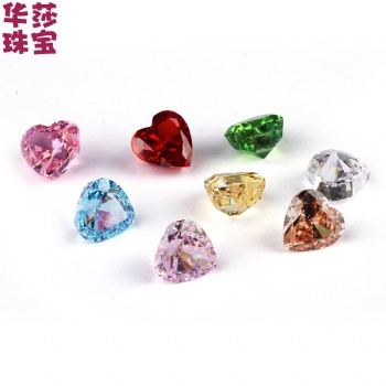 肥心形高碳鉆冰花切彩色 梧州人工寶石批發(fā)**飾鑲嵌戒面合成高碳鉆