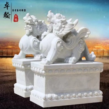 石雕貔貅一對(duì)庭院戶外酒店門(mén)口擺件家用天然晚霞紅漢白玉石頭貔貅